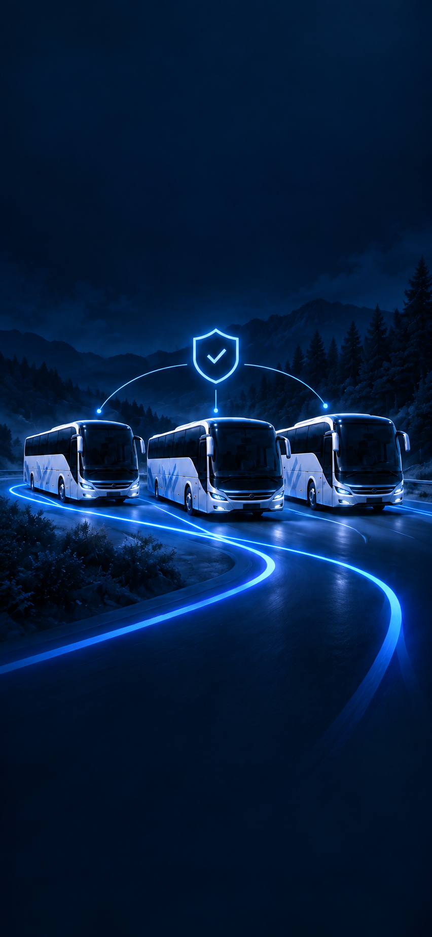 Tri autokary v noci prepojené so štítom Fleet portálu